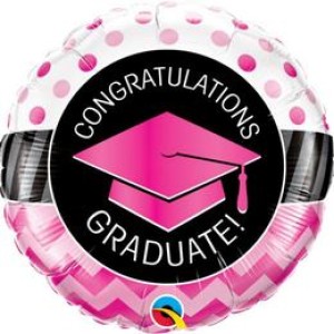 18 inch-es Graduate Rózsaszín Diplomaosztó Kalap Mintás Ballagási Fólia Léggömb