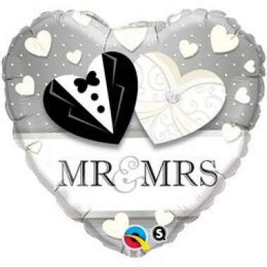 18 inch-es Mr. & Mrs. Esküvői Szív Fólia Lufi