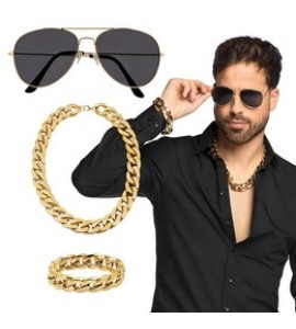 aranyozott lánc, karkötő, szemüveg szett