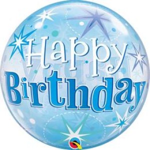 22 inch-es Birthday Blue Starburst Sparkle Szülinapi Bubbles Lufi