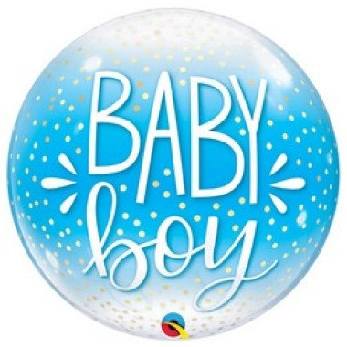 22 inch-es Baby Boy Blue & Confetti Dots Bubble Lufi Babaszületésre