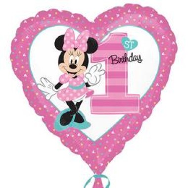 18 inch-es Minnie Mouse Szív Alakú Első Szülinapi Fólia Lufi