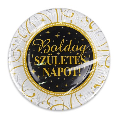 Boldog születésnapot tányér fekete- arany