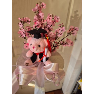 rózsaszín macis ballagási csokor